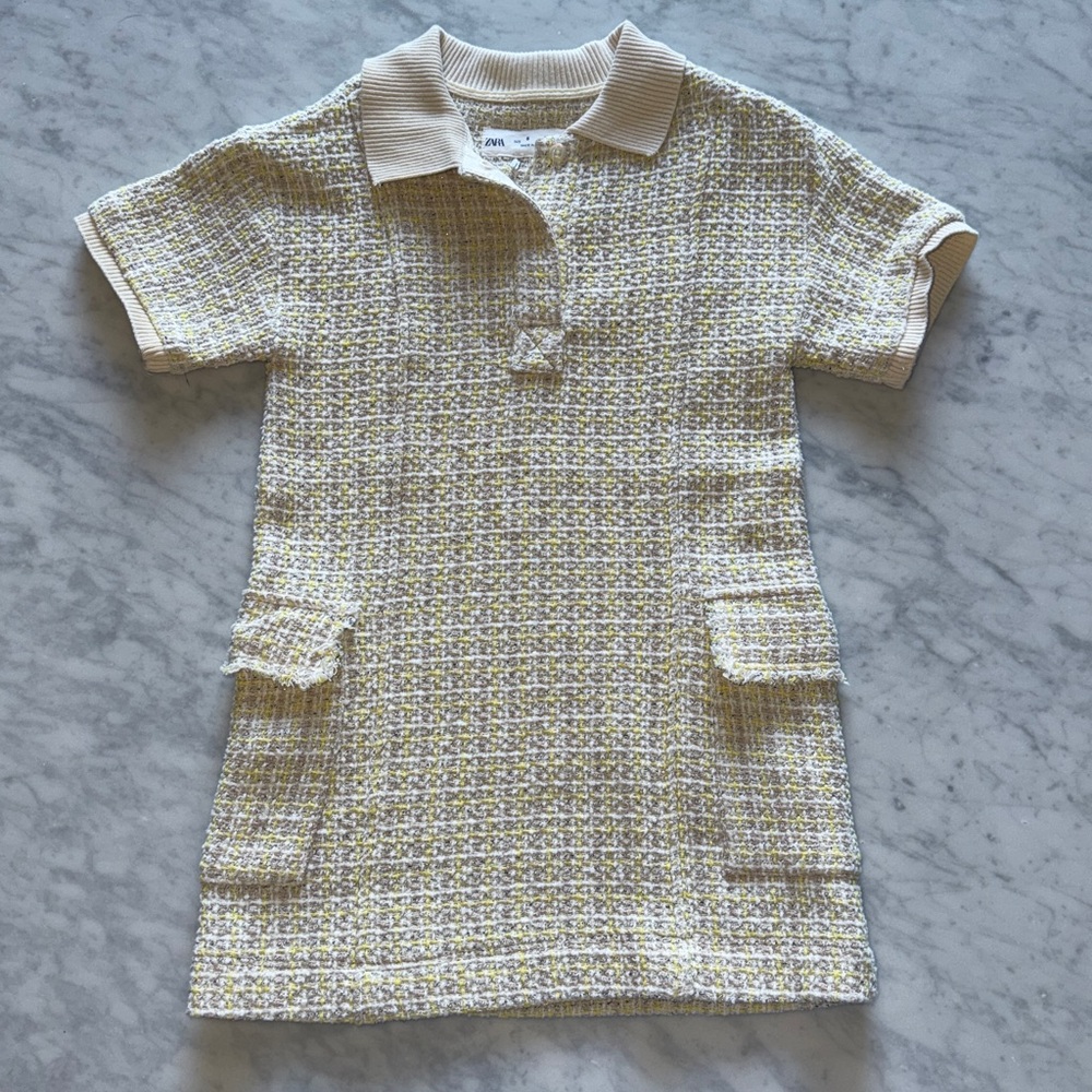 Zara Kids Textured Polo dress in Cream and Yellow size 6